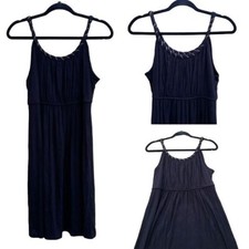 Style & Co. Dress Grecian Toga Hippy Scoop Neck Elastic Waist Tea Length Black M