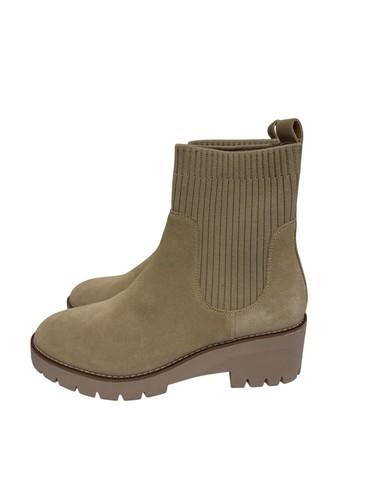 NEW Blondo Women's Boots Tan Suede Pull On Lug Waterproof Size 9 Knit Panel - Picture 3 of 9