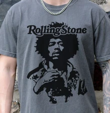 Jimi Hendrix Rolling Stones T-Shirt on Premium Vintage Black Comfort Colors Tee