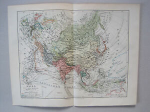 Mkl7 Politische Übersicht Alte historische Landkarte 1908: Asien Besitzungen