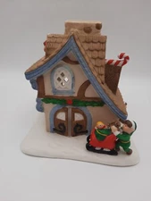 Partylite Santa's Workshop Tealight House w/Elves Playing 