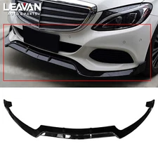 For 15-18 Benz W205 Base C-Class Gloss Black 3Pc Style Front Bumper Lip Splitter