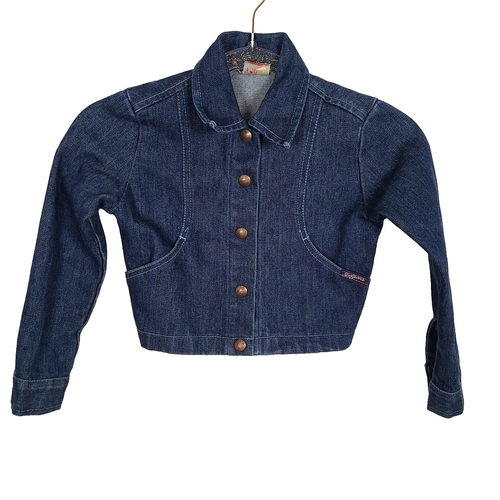 Vintage GWG Jean Jacket Girls Size 7 Blue Denim Snap Up 70s 80s Canada Fit 4-7 - Picture 1 of 16