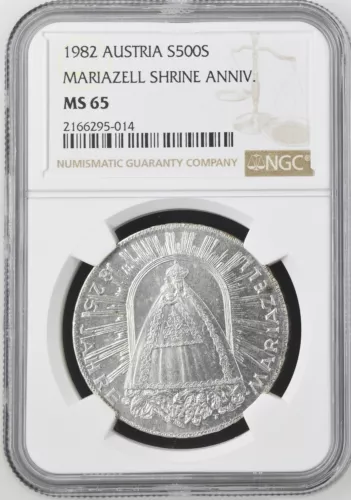 1982 Austria 500 Schilling Silver Proof - Mariazell Shrine - NGC MS 66