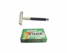 Ancient Style Hair Shaving Razor + Gillete 7' o Clock 5 Double Edge Blades USA