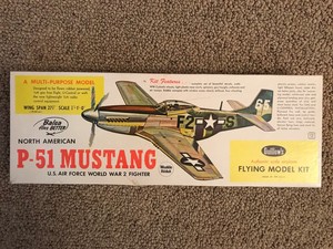 Vintage-Guillow-039-s-P-51-Mustang-Balsa-Flying-Model-Kit-402-w-Original-Invoice