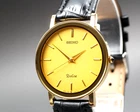 [Near MINT] Vintage Seiko Dolce 9531-602A 31mm Gold Dial Round Quartz Mens Watch