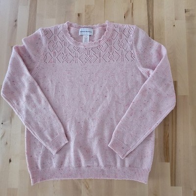 Alfred Dunner Womens Cable Knit Sweater M Pink Metallic Threads Light Weight