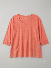 Eileen Fisher Coral Linen Pocket Sweater 1X Boxy Longline Tunic Lagenlook Top