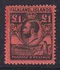 Falkland Islands. 1929. SG 126, £1 black/red. Lightly hinged. Cat £325.