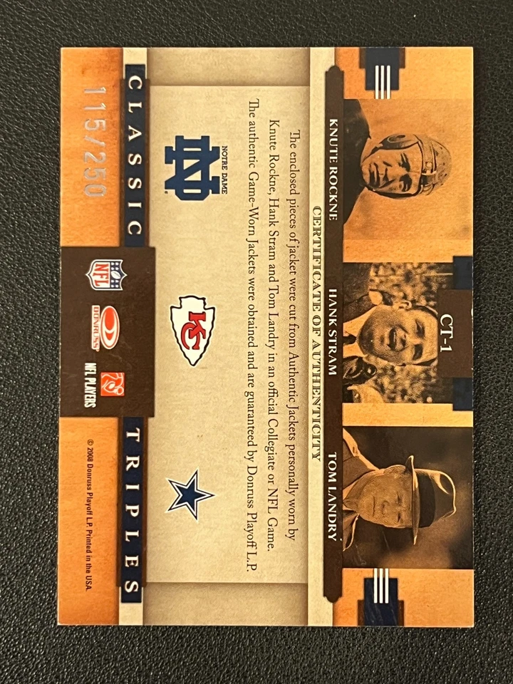 Rockne Stram Landry 2008 Donruss Classics Triple Relic /250 CT-1 - Image 2 of 2