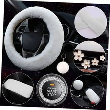 Fluffy Steering Wheel Cover for Women, Faux Wool Steering Wheel Cover White