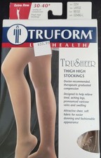 TRUFORM 0254 Thigh High Stockings Beige Sheer Large 30-40 Compression