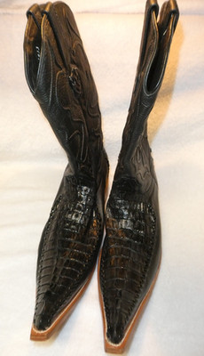 Wild West Boots Black Caiman Hand Crafted Pointy Toe Cowboy Boots Size 8.5