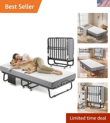 Folding Bed with Memory Foam Mattress Portable Rollaway Guest Beds on Wheels,...