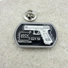 Glock G21 SF Perfection Lapel Firearm Pin Silver Tone Black Enamel