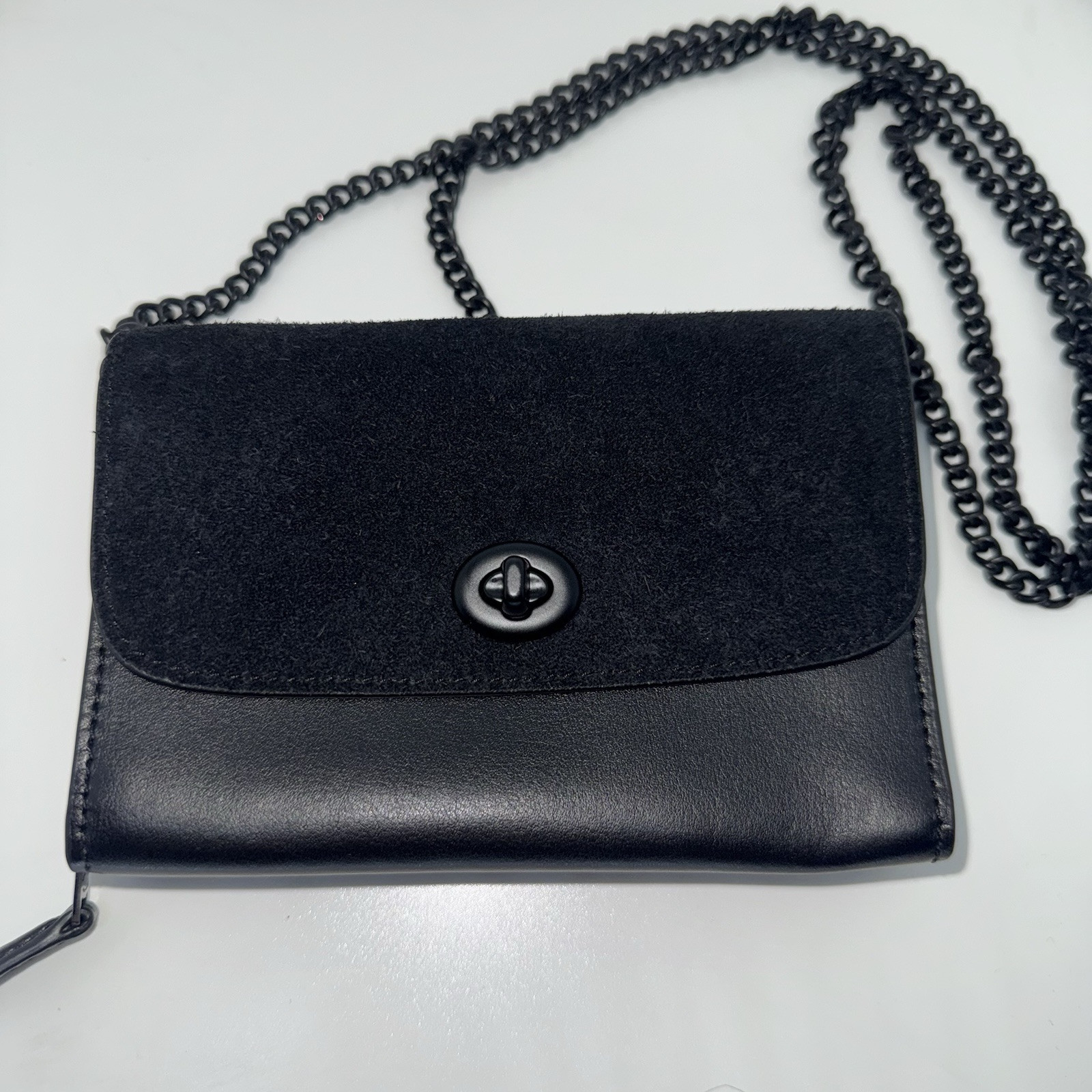 NWOT Coach Black Leather Flap Crossbody Clutch Style F24498