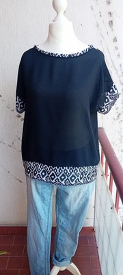 Selfmade Da. Bluse Oversize Schwarz Muster Drop Shoulder M 38/40/42 '' NEU ''