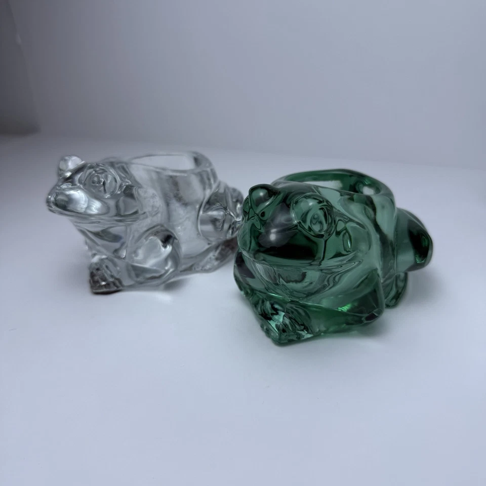 5 Candelabros Votivos Verdes Vintage Indiana Vidrio Gato Tortuga Pájaro Rana Foto 4 de 4