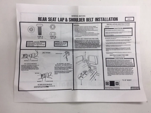 1991-1993 OLDSMOBILE BUICK BONNEVILLE 98 BELT KIT R/SEAT RETR SI W/ 12392988 NEW - Image 3 of 3