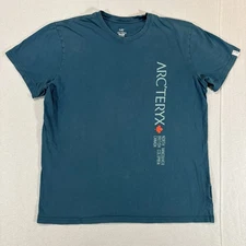 Arcteryx Men’s T Shirt Sz XL Blue Logo Doublesided Read Outdoor Gorpcore