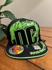City Hunter Washington Dc Black & Neon Green Paint Drip Snapback Hat , FLAT BILL