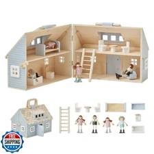 Olivia's Little World Wooden Cottage Dollhouse with 12 Accessorie