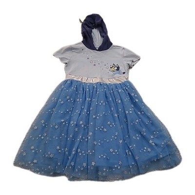 Bluey Little Girls Small 6/7  Blue Short Sleeve Hooded Ears Star Dress Dog Puppy
