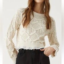 Elie Tahari Cream Knit Sweater with Lace Trim Sz M