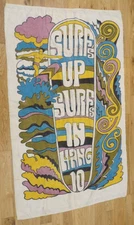 1960/70s Surfs Up Hang 10 Surfing Beach Towel Cannon All Cotton Thin Terry Cloth