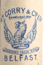 VINTAG c1900s Wm CORRY & Co BELFAST IRELAND PHOENIX PIC STONE GINGER BEER BOTTLE