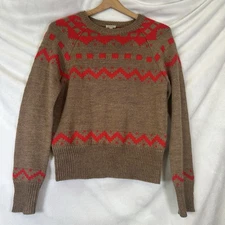 Women’s Cremieux Sweater M Brown Red Lama/Alpaca Cable Knit Pullover Holiday