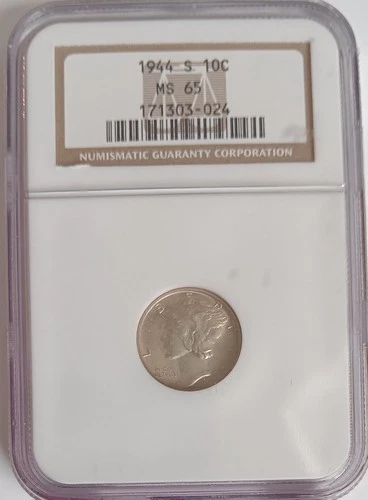 1944 S Silver Mercury Dime NGC MS65 ~ 10¢