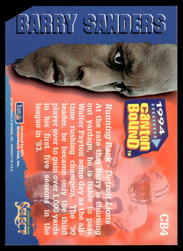1994 Select Canton Bound Barry Sanders Detroit Lions #CB4 - Image 2 of 2