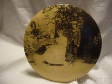 Antique Celluloid Photo Couple with Child Vintage Outfits 6 Inch Circle