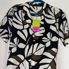 Tabitha Brown Neutral Botanical Print Tie-Front Jumpsuit (Brown/Black, Medium)