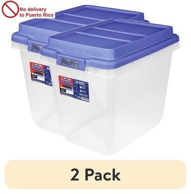 (2 pack) HI-RISE 32 Quart Small Storage Bin, Clear Plastic Storage Container