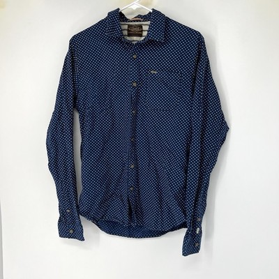 Scotch & soda mens medium button down shirt Blue White Polka Dot Top Long Sleeve