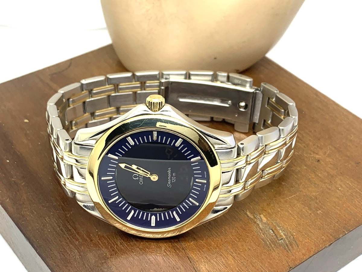 オメガ　シーマスター Omega Seamaster Mens Watch 2321.80 Swiss Quartz Blue Dial 18k Gold