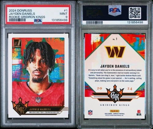 2024 DONRUSS ROOKIE GRIDIRON KINGS JAYDEN DANIELS RC # 1 PSA 9 MINT WASH
