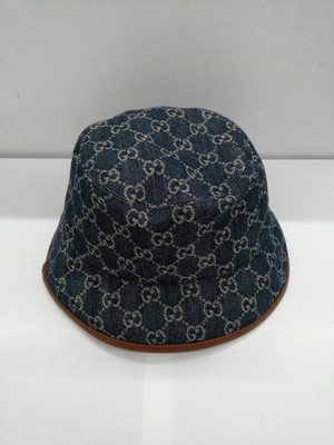 GUCCI GG pattern denim bucket hat in indigo x brown | eBay
