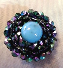 Japanese Kimono Accessories Brooch Obi Clasp Retro Blue Stone Glittering