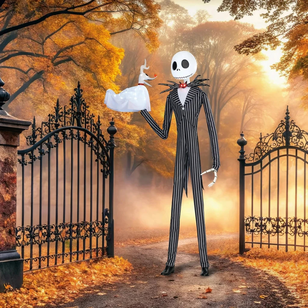 10'Jack Skellington & Zero LEDs Adapter Motion Sensor Music Volume Control Timer