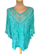 Kindred Women’s Mint Green Kimono Sleeve Blouse Plus Size 2X Embroidered Mesh