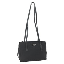 PRADA Tote Bag Nylon Black Silver Auth bs32383