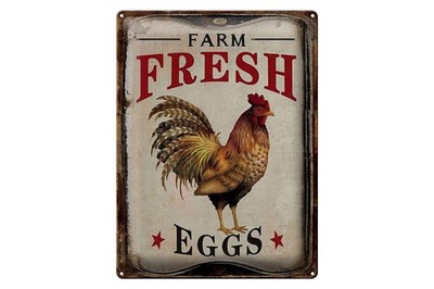 Blechschild Reklame 30x40 cm Farm Fresh Eggs Hahn Deko Schild