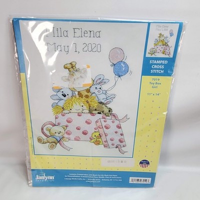 Stamped Cross Stitch Kit ~ Janlynn Toy Box Girl Birth Announcement #7019