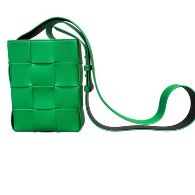 Bottega Veneta Cassette Crossbody Bag Green Black Intrecciato Leather NWT