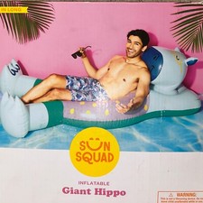 Sun Squad Inflatable Giant Hippo FLOAT 5 ft 11 in Long NIB