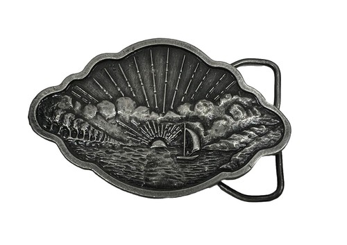 Vintage Belt Buckle Sailboat at Sunset Pewter Bergamot Brass Works 1977 D-48